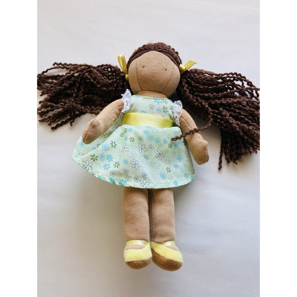 Pottery Barn Kids Plush Ragdoll 9" Tall 2011 Mini Anna Brown Hair Cotton